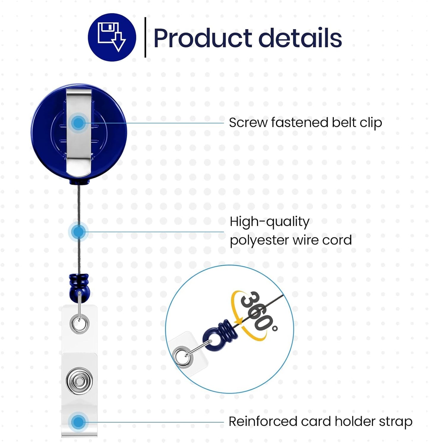 Zonon 100 Pcs Retractable Badge Reel Clip Holder Bulk with Metal Belt Clip Badge ID Card Holder Gifts for Nurses Teachers Students Office Workers School Supplies(Solid Blue)