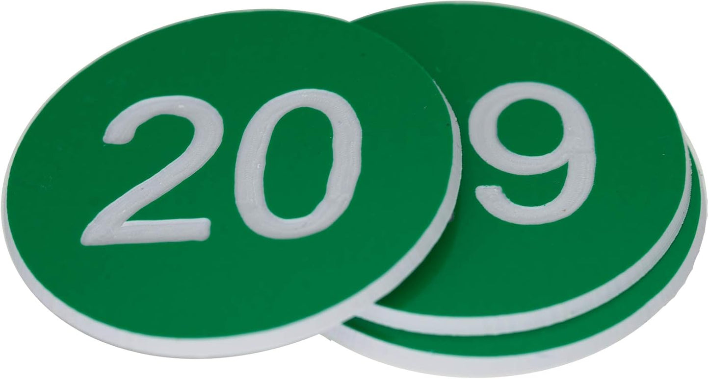 StayMax Plastic Number Tags Engraved Numbered Tags Without Hole (1-50, Green)