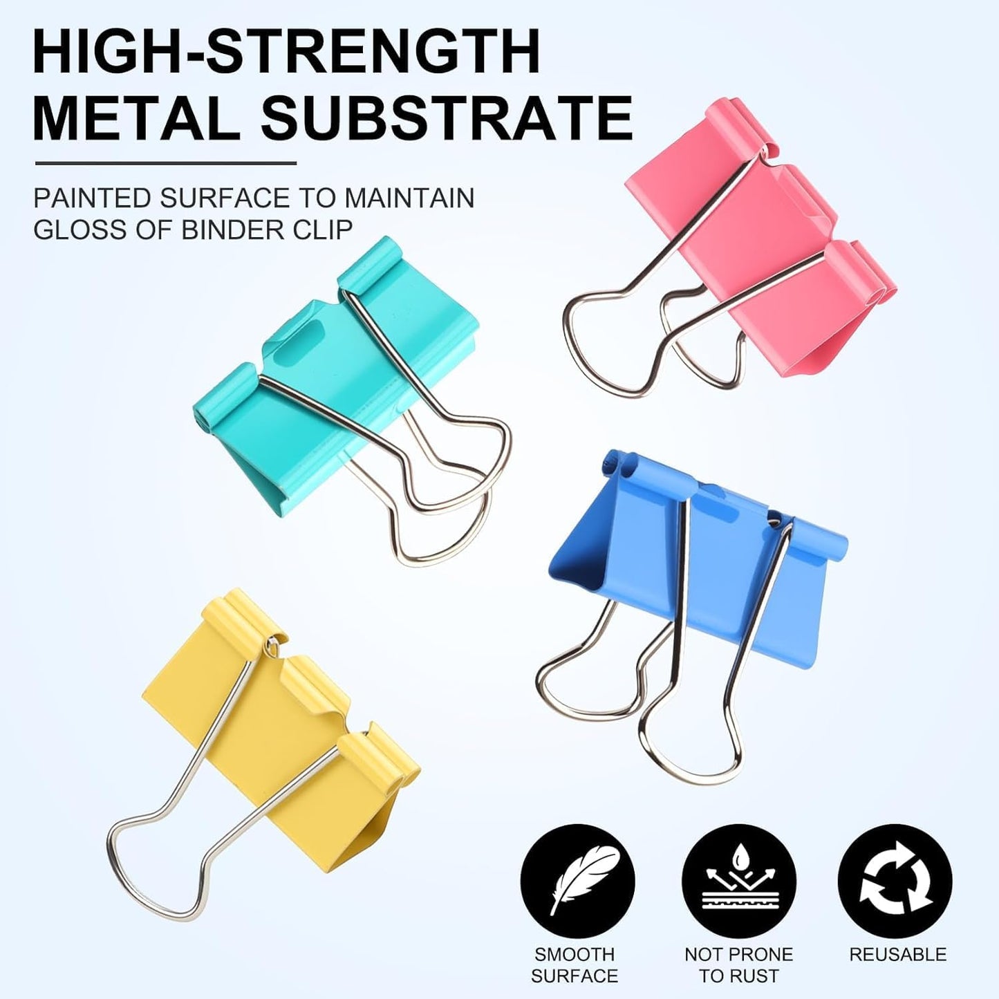 Large Binder Clips 1.6 Inch (60 Pack) Assorted Colors, Colored Binder Clips Paper Clips, Big Paper Clamps, Binder Clips Large Size for Home, School and Office Supplies