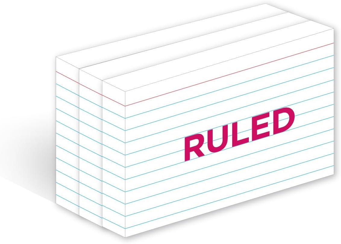 KAISA Lined Index Card 3"x5" Index Cards Flashcards, 2400 Count Ruled on Front, Blank on Back Index Cards, White 24 pack of 100 Shrink, Made in the USA