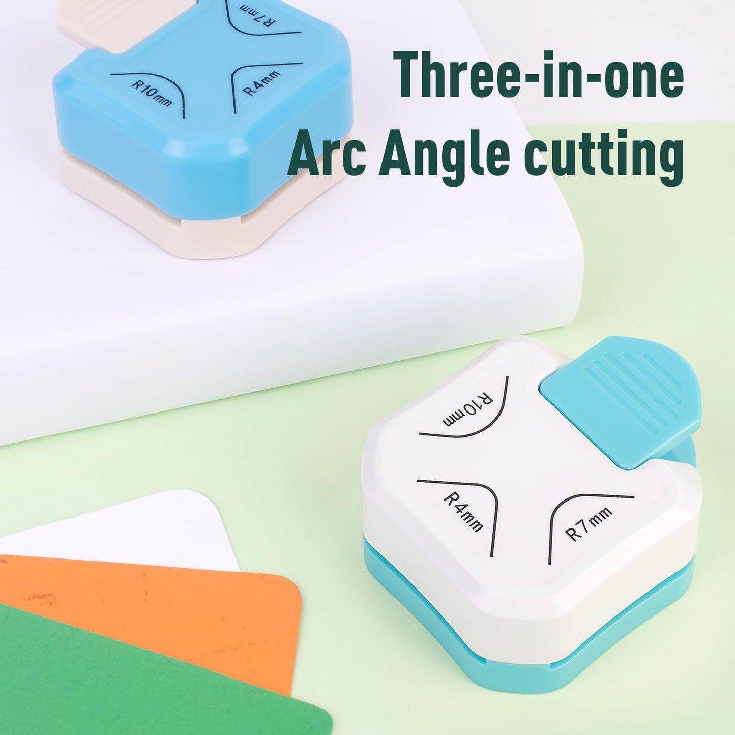 Paper Corner Rounder Punch, 3 in 1 Corner Cutter Rounder for Cardstock (R4mm+R7mm+R10mm), Edge Cutter Craft Card Making and Scrapbooking and Journaling Supplies for Classroom Home(Blue+White)