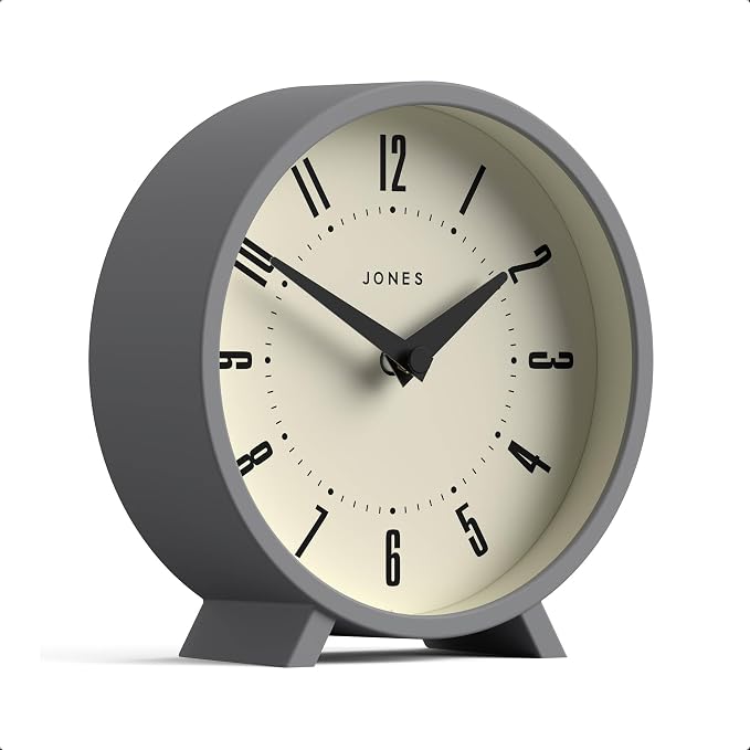 JONES CLOCKS® Venus Desk Clock | Modern Round Design | Gray | Stylish Retro Look by JONESCLOCKS