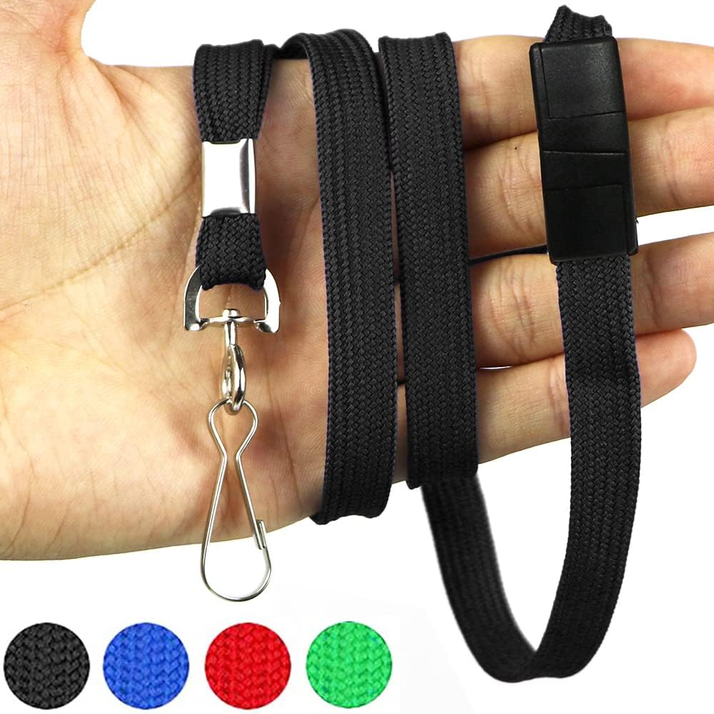 Bird Fiy Lanyards Safety Black Lanyards Neck Flat Premium Breakaway Badge Lanyard with J-Hook for ID Nametag Badge Holder (Black, 50 PCS)