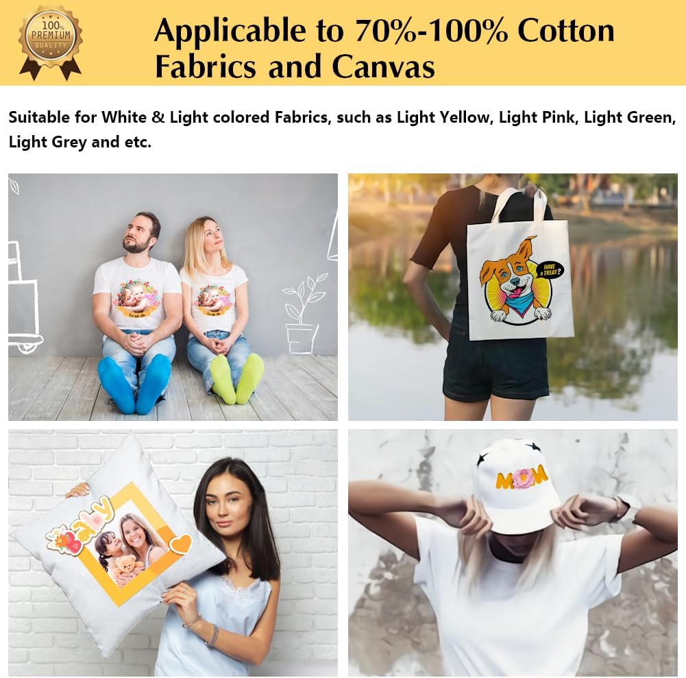 TransOurDream Iron on Heat Transfer Paper for Light T Shirts (20 Sheets, 11x17", Light 2.0) Printable HTV Heat Transfer Vinyl for Inkjet Printers Iron on Transfers for White Cotton Fabrics