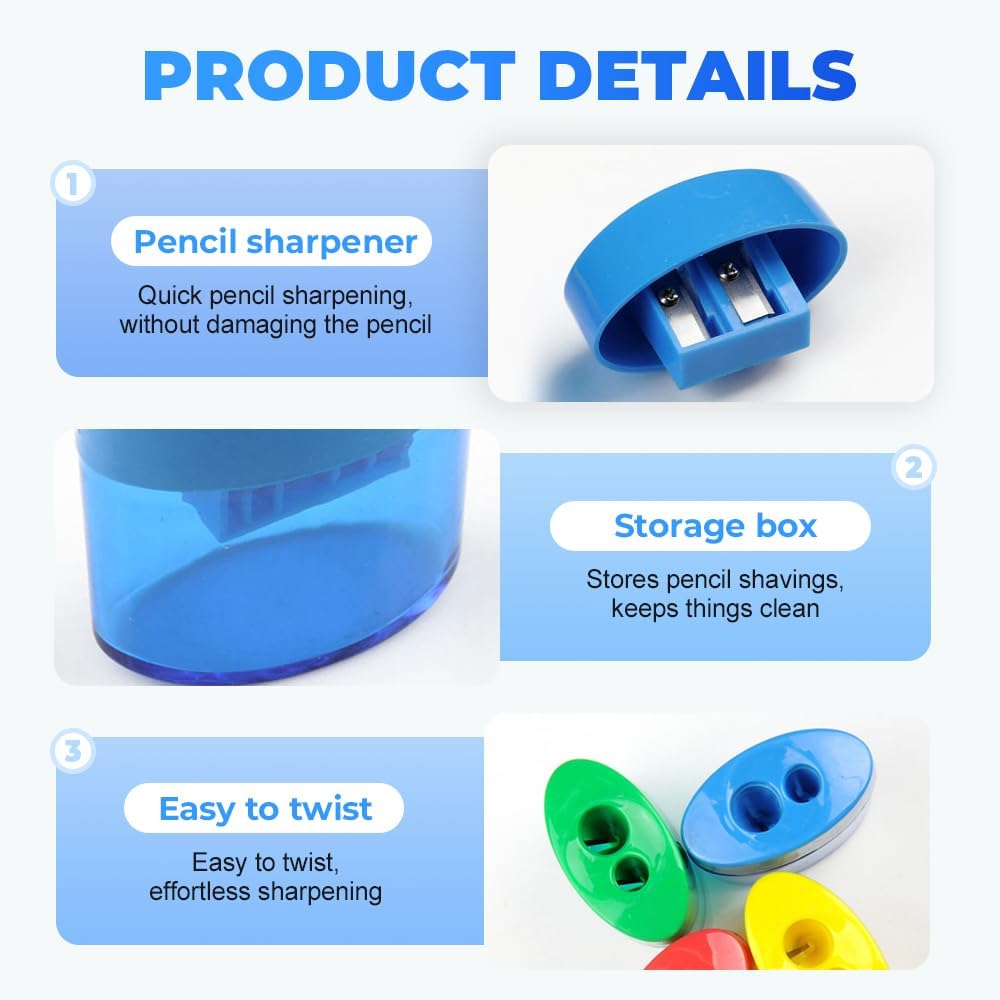 4 Pcs Pencil Sharpeners with Lid, Dual Holes Compact Colored Handheld Pencil Sharpener, Colored Handheld Sharpener Suitable for Kids Adults Students School Class Home Office (Ellipse)