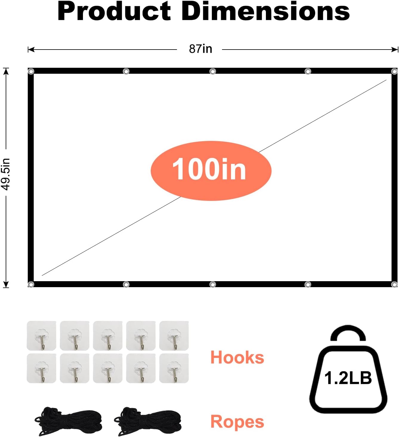 TOWOND Projector Screen 100 inch Projection Screen Indoor Outdoor Washable Anti-Crease 16:9 HD Rear Front Movies Screen for Home Theater Office