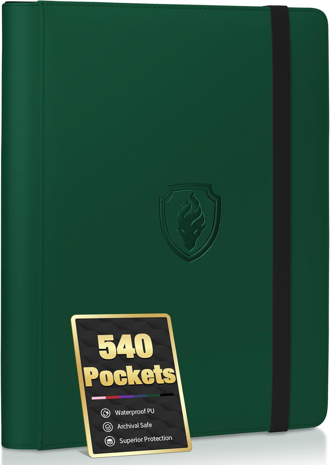 Premium 9 Pocket Card Binder for 540 Cards, Fabmaker PU Cover Trading Card Binder, Sturdy Card Collection Album, Sleek Card Holder Folders for YuGiOh, MTG, TCG, Game Cards & Sports Cards, Green