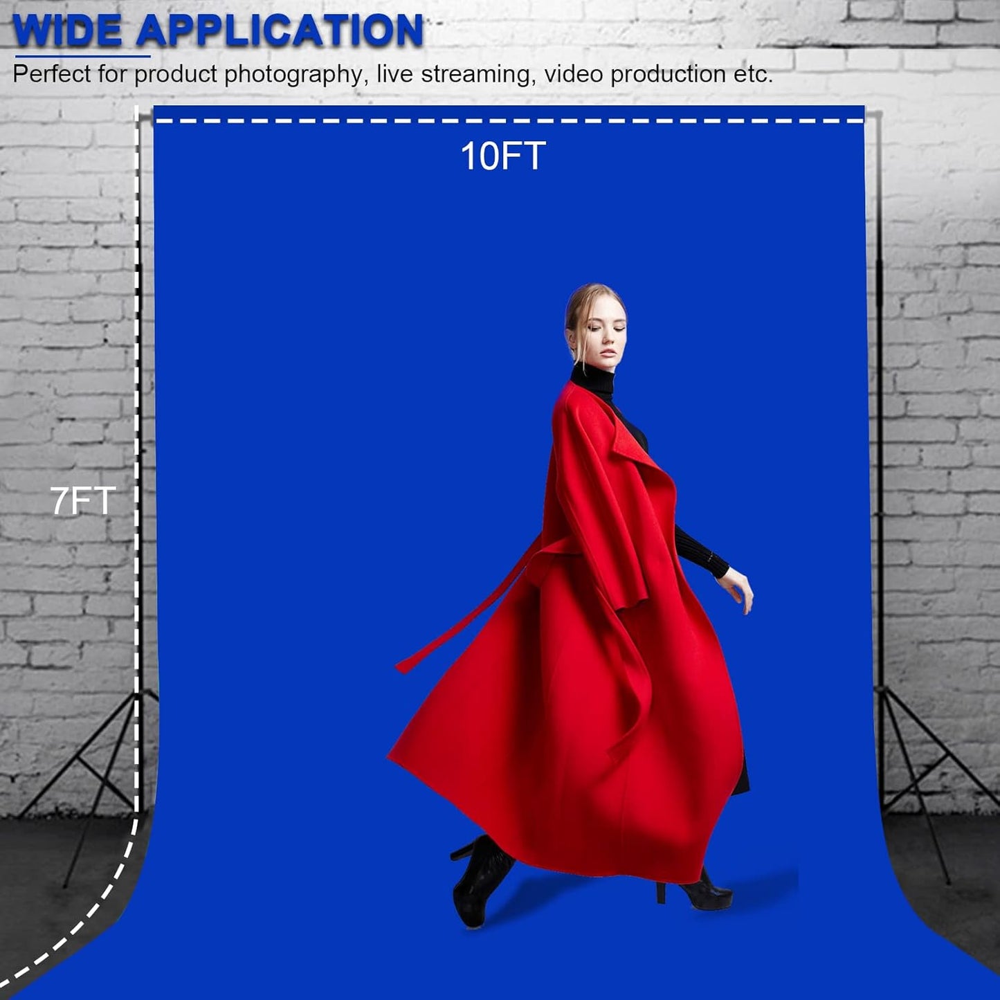 Aimosen 10X7 FT Royal Blue Screen Backdrop for Photography, Chromakey Blue Photo Background Curtain Seamless for Video Meeting Photoshoot Party