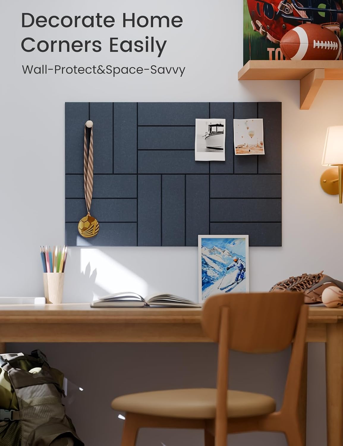 Felt Bulletin Board Tiles -28"x18" with 40 Adhesive Tabs, Cork Board Alternative for Office Decor, Push Pin Board Wall Organizer 6-Pack(Denim Blue)