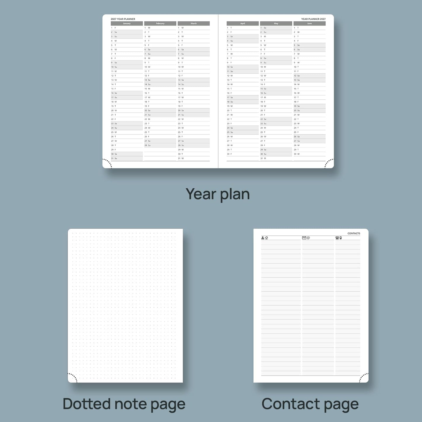 POPRUN Weekly Planner 2026 Calendar (Medium 6.75" x 8.75") 12 Months Notebook with Horizontal Layout, Leather Hardcover, Inner Pocket, 100GSM Thick Paper, Pen Holder - Army Green
