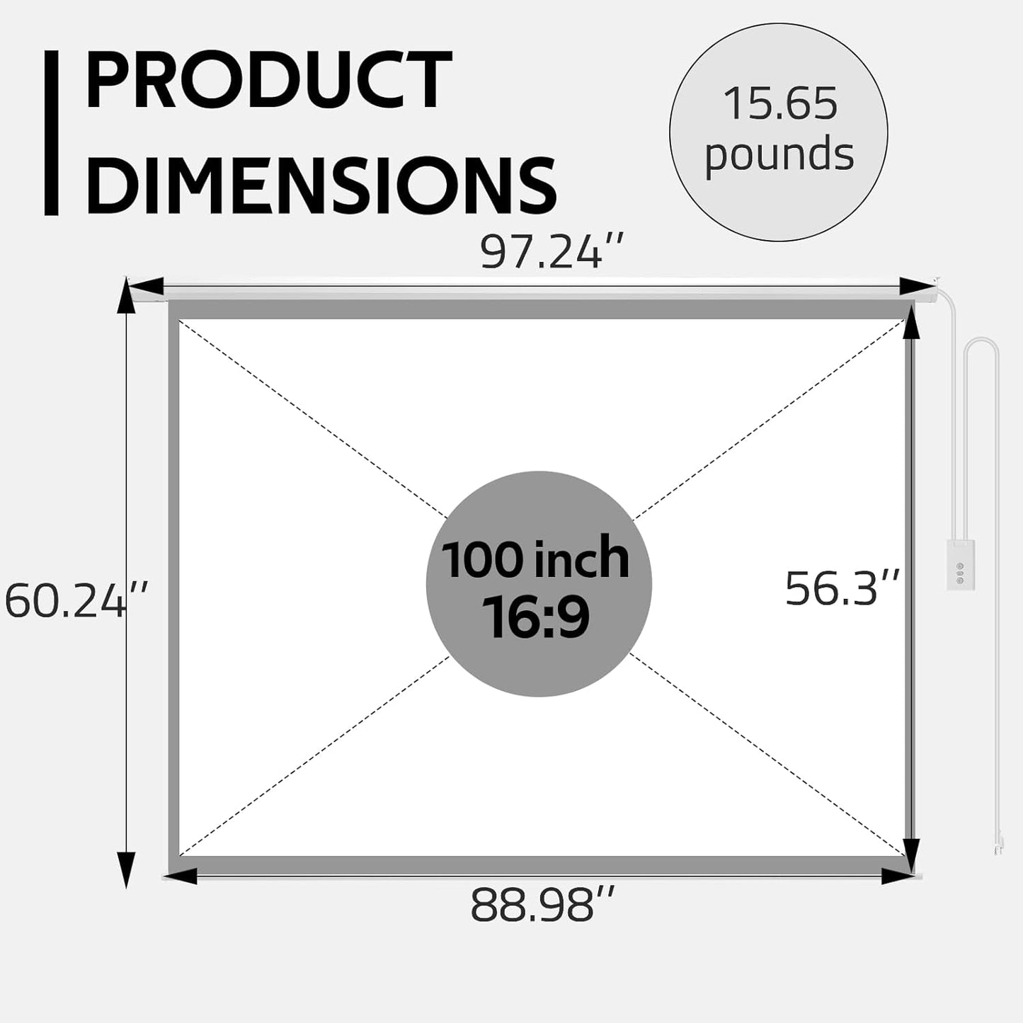 YODOLLA Projector Screen Motorized 100" 16:9, 4K 3D HD Electric Projector Screen Wall Mounted Automatic Ceiling Retractable Drop Down Projection Screen with Remote Movie Screen for Indoor Outdoor Use