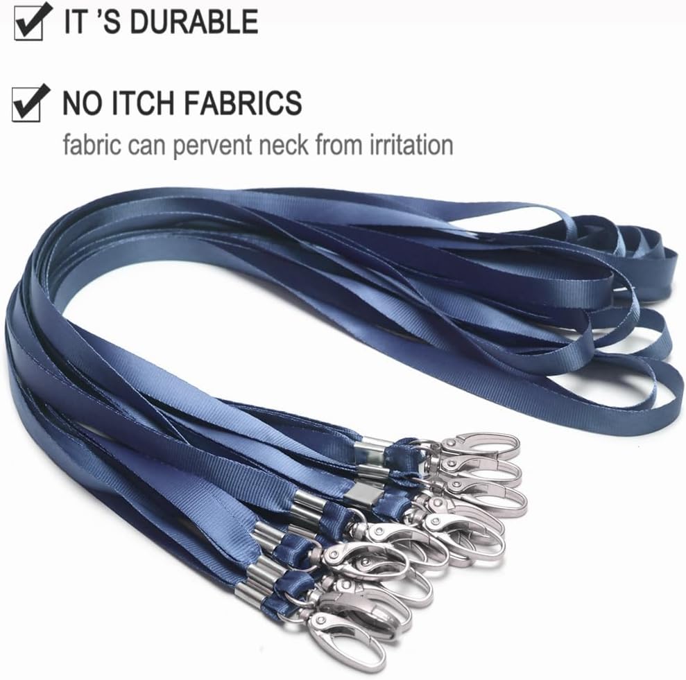 50 Pcs Lanyards Navy Blue Lanyard for Id Badges Nylon Lanyard Bulk Clip Swivel Hook for Office Id Badges Key Chains