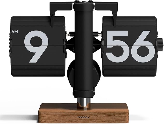 mooas Classic Modern Wood Mini Flip Desk Clock, Retro Vintage Analog Design by mooas