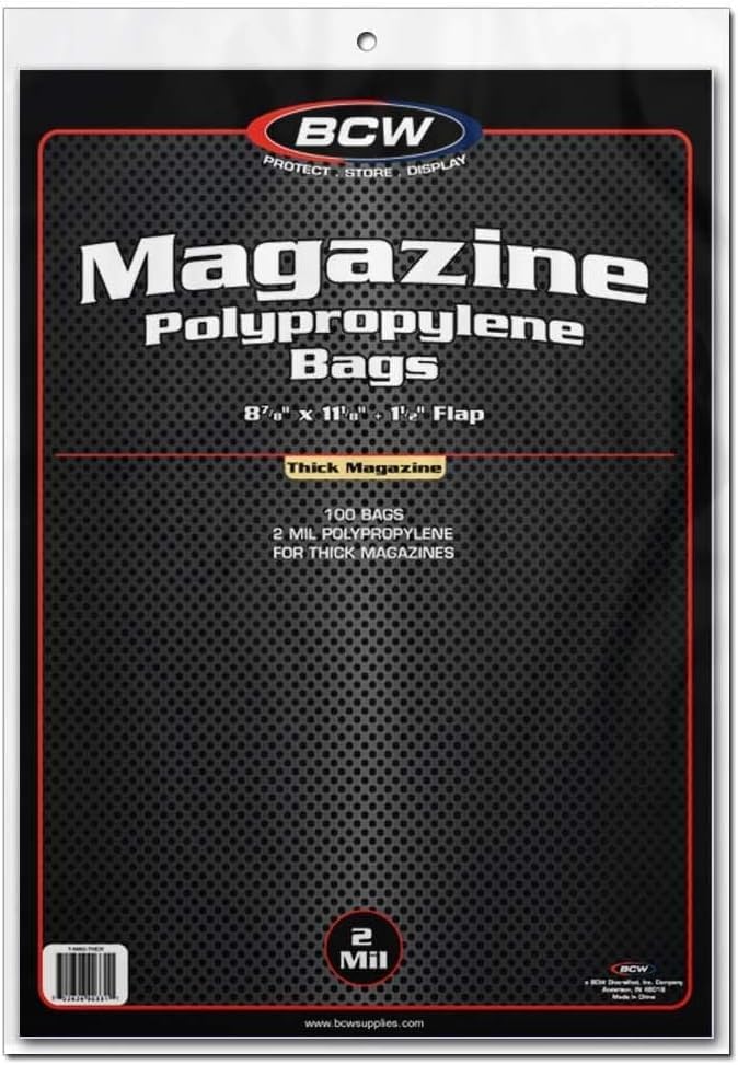BCW Thick Magazine Bags - 1 Pack of 100 | Acid-Free, Clear Polypropylene Sleeves for Archival-Quality Storage of Collectible Magazines | Protect and Showcase Your Valuable Comic Book Collection