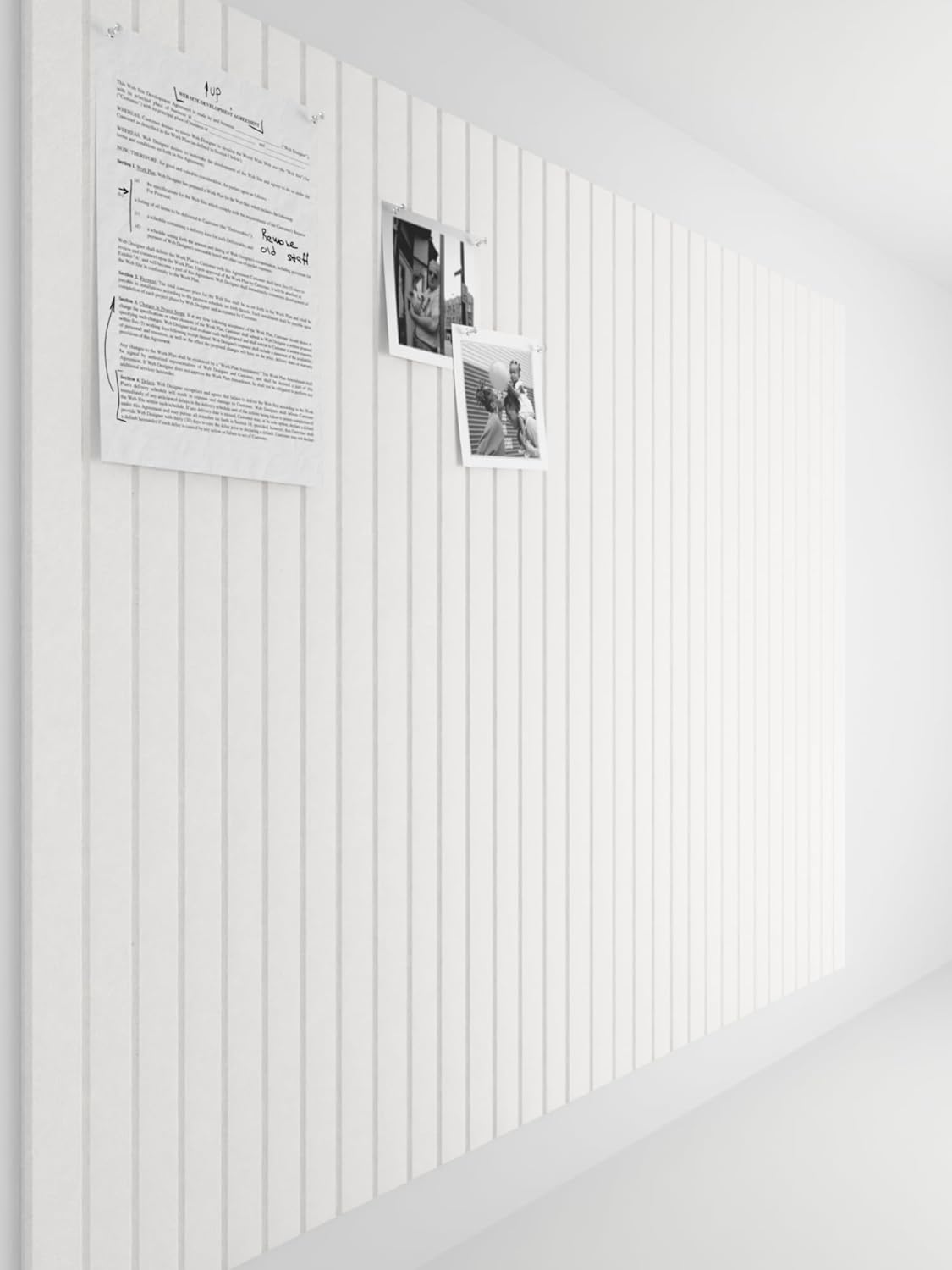 Bumusty Large Cork Board Alternative-47 x35 Felt Bulletin Board Tiles, with 30 Pushpins, 70 Adhesive Tabs, 12-Pack Slat Wall Paneling, Cork Boards for Office Push Pin Board Felt Board-Milky White