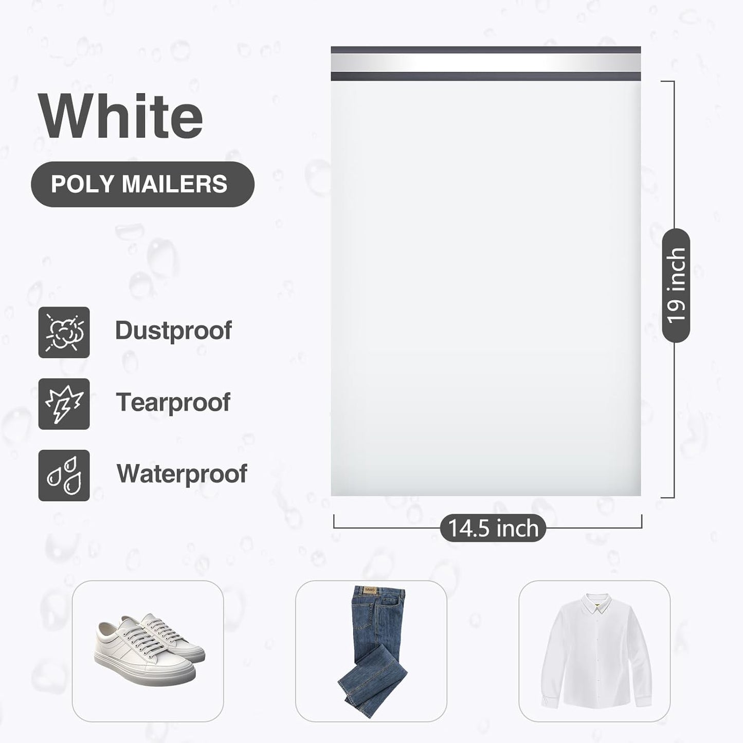 UCGOU Poly Mailers 14.5x19 Inch White 200 Pack Large Shipping Bags #7 Strong Thick Mailing Envelopes Self Sealing Adhesive Waterproof and Tear Proof Boutique Packaging Postal for Clothing