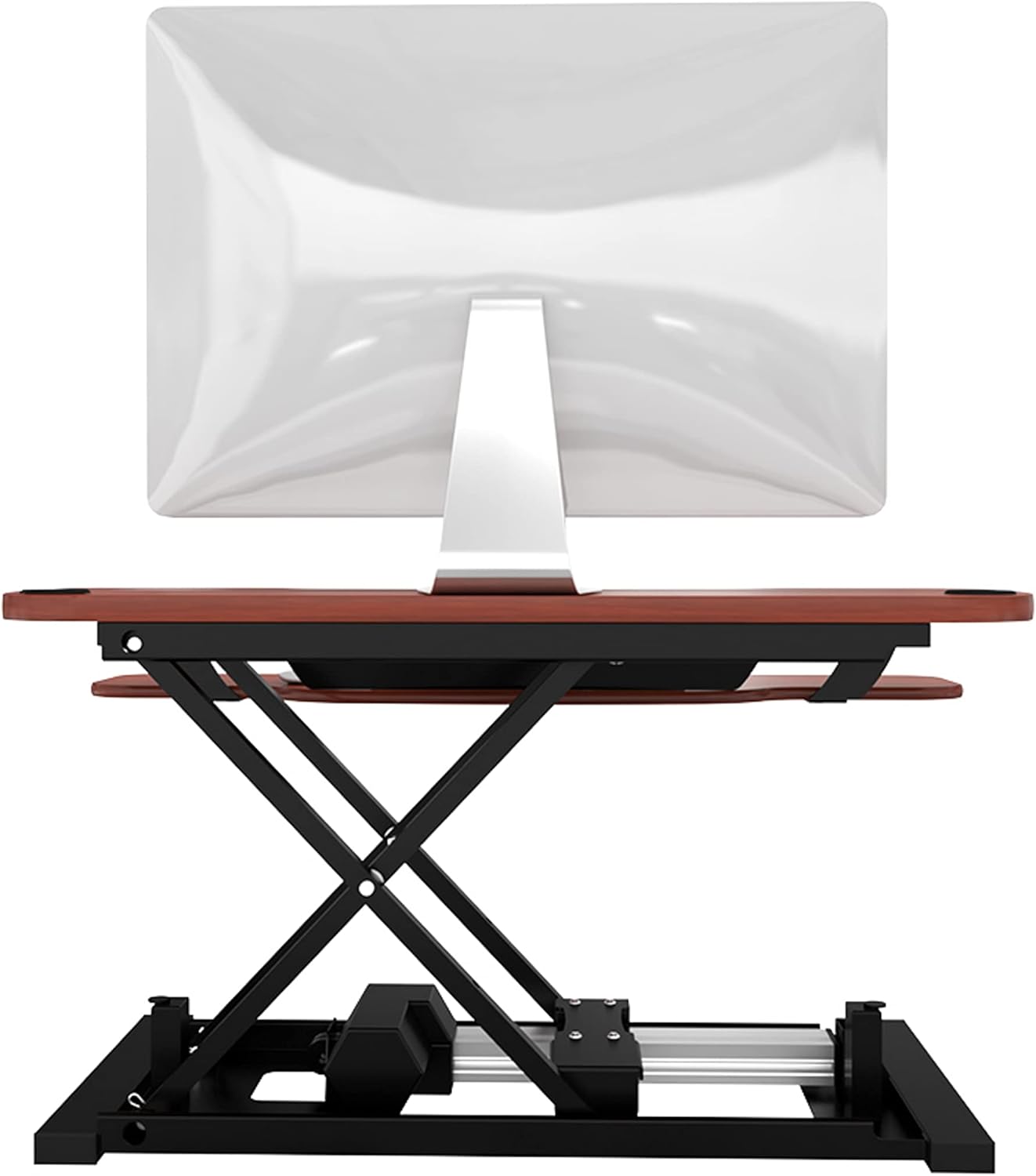 VERSADESK® PowerPro™ Elite 36” x 24" – App Controlled Electric Standing Desk Converter w/USB Charging Port. Raises up to 20”. Fully Assembled – Includes LED Lights. Supports 80 lbs. – Cherry