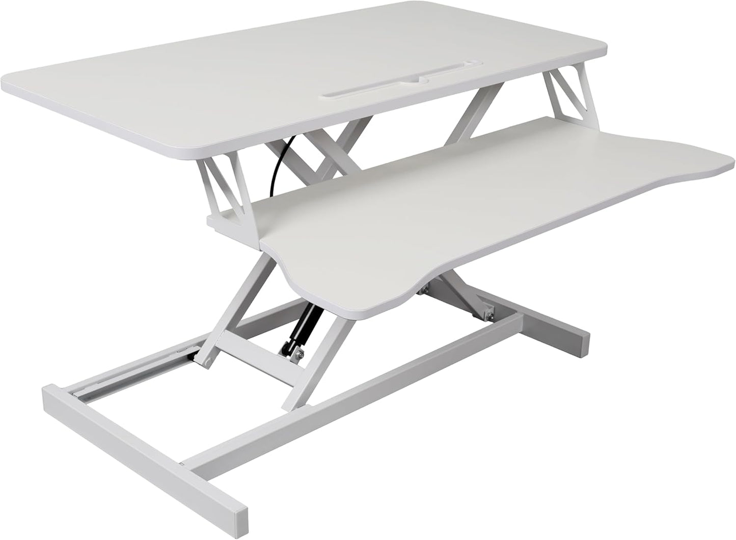 32 Inch Height Adjustable Stand Up Laptop Desk Converter, Heavy Duty Standing Computer Workstation Riser with Removable Keyboard Tray for Home Office Workshop, Spacious Platform for Monitor, White