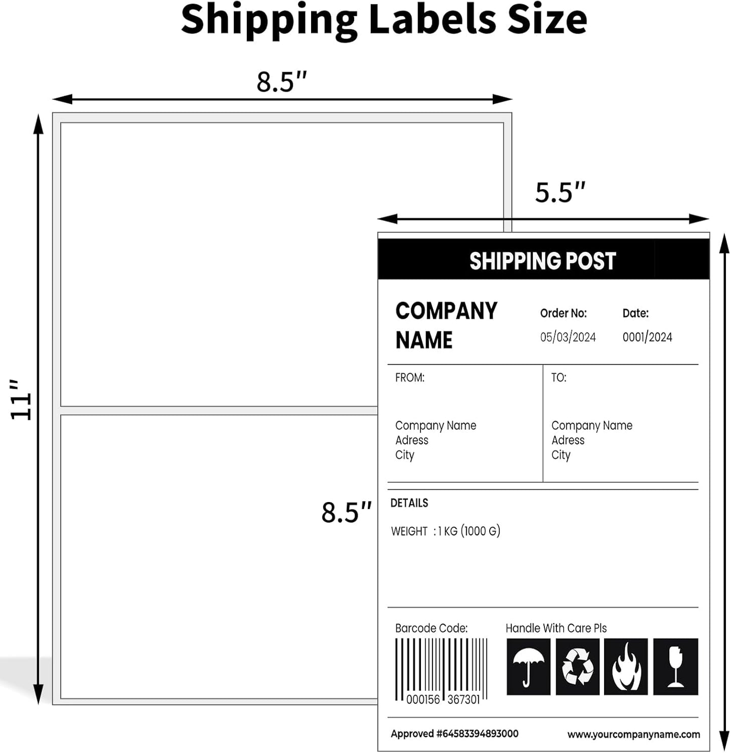 Half Sheet Shipping Labels,Self Adhesive Mailing Labels for Laser & Inkjet Printers,White 8.5x5.5 Half Page Label,1000 Sheets