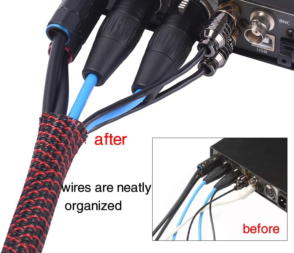 Alex Tech 25ft - 3/4 inch Cord Protector Wire Loom Tubing Cable Sleeve Split Sleeving For USB Cable Power Cord Audio Video Cable – Protect Cat From Chewing Cords - Blackred