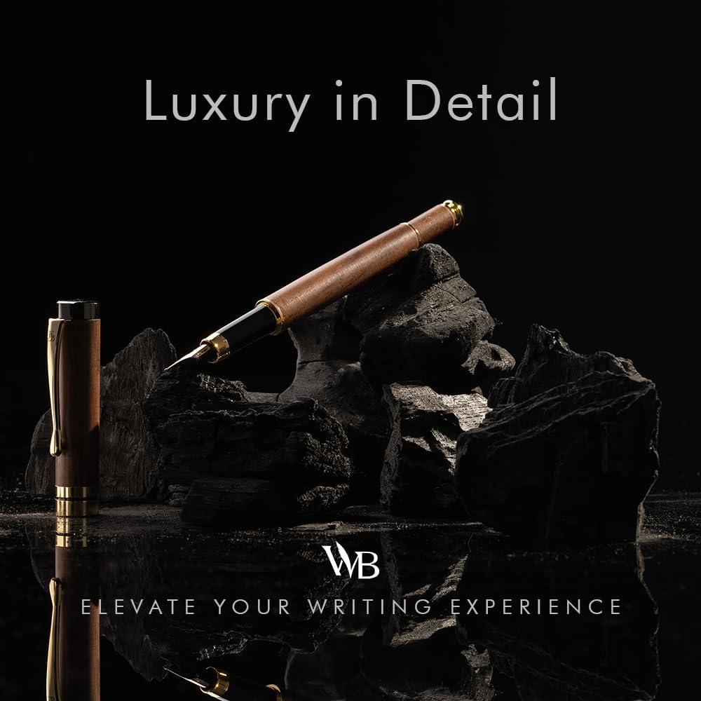 Wordsworth & Black Fountain Pen Set, Luxury Bamboo Wood - Extra Fine Nib, Gift Case; Includes 6 Ink Cartridges, Ink Refill Converter -Journaling, Calligraphy; Drawing, Smooth Writing [Brown Wood]