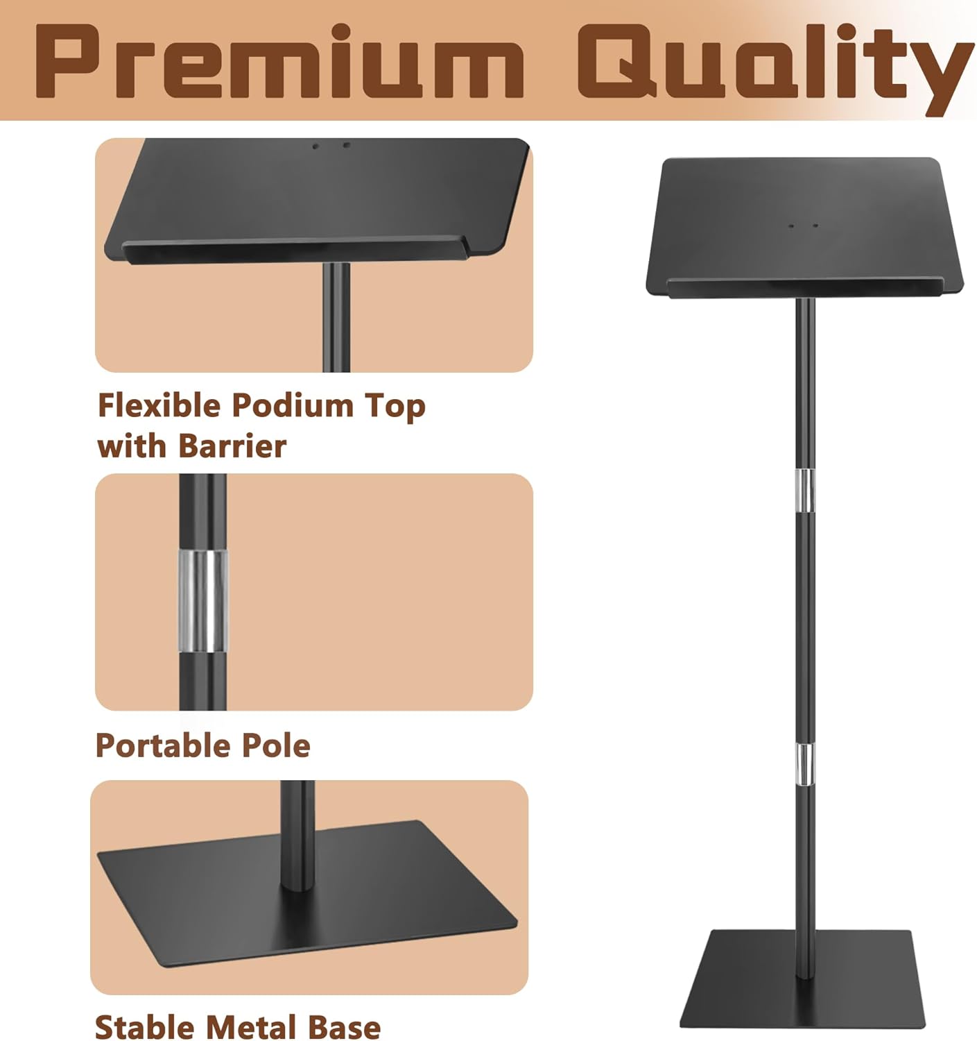 Podium Stand, Lecterns & Podiums, Acrylic Adjustable Angles with Metal Base, Podium for Church, Weddings, Classroom, Speech, 16" L x 12" W x 42.5" H (Black)