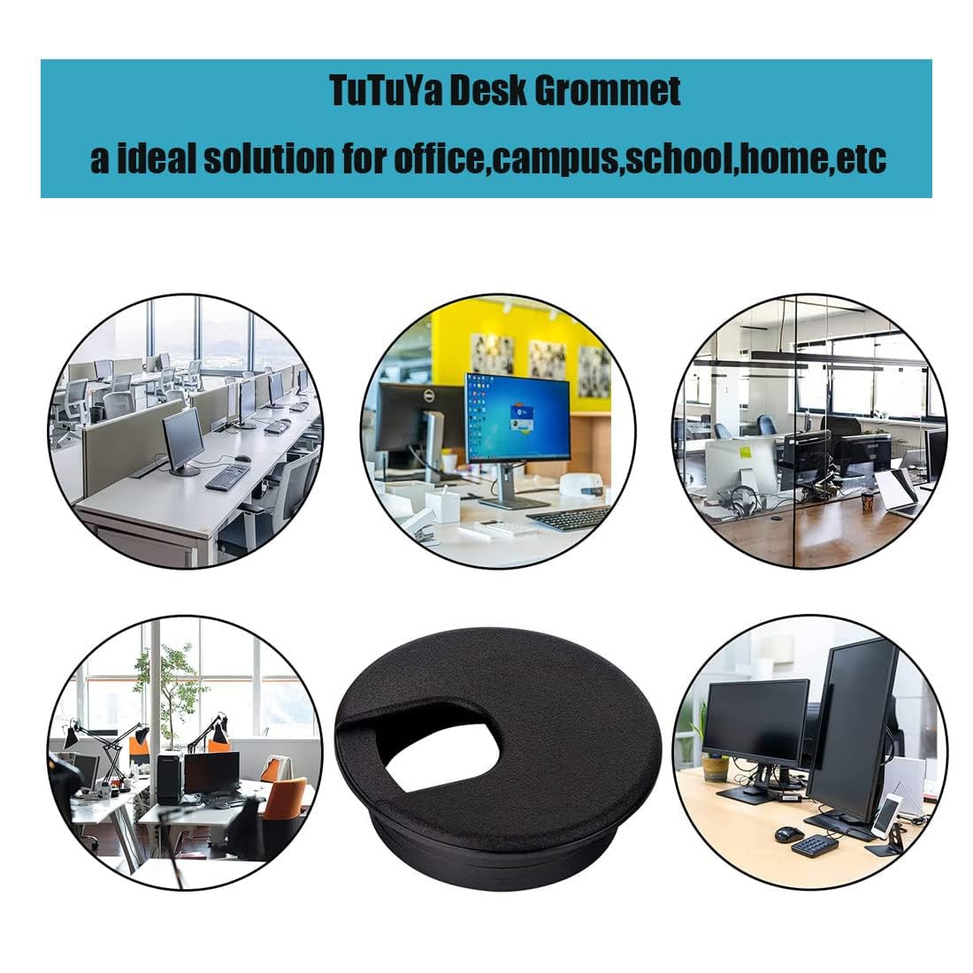 TuTuYa 6PCS Desk Grommet, Desk Grommet 2Inch(50mm) Desk Cable Grommet Desk Cable Hole Covers with Hole Saw, Ideal Solution for Office and Home Table Cable (Black, 2Inch_50mm)