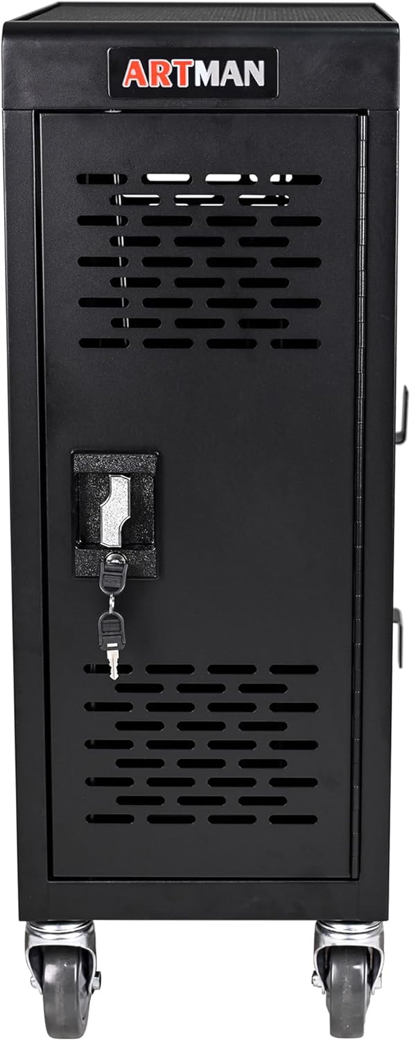 16 Device Mobile Charging Cart/Cabinet - Laptop & Tablet Storage, Lockable Station, Black