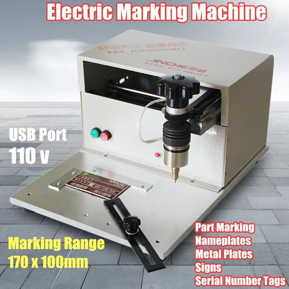 Metal Engraving Machine,Electric Marking Machine Desktop Dot Peen Nameplate Tags Label Marking Engraver,110V 170x100mm Dot Peen Engraving for Nameplate Label Tags Number Letter