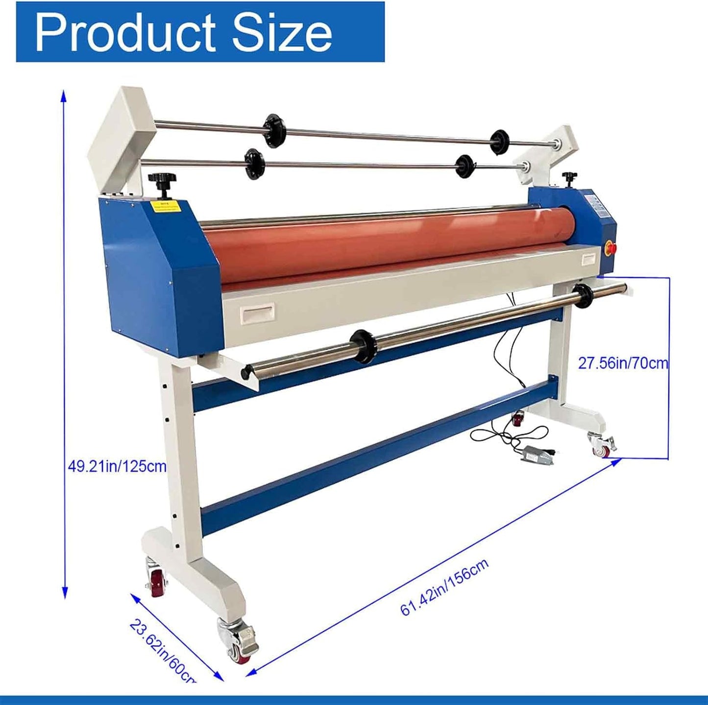 51in(1300mm) 110V Semi-auto Cold Laminating Machine with Soft Rubber Roller, Electric/Manual, Adjustable Speed Laminator with Foot Pedal, for Cold Mounting Photos