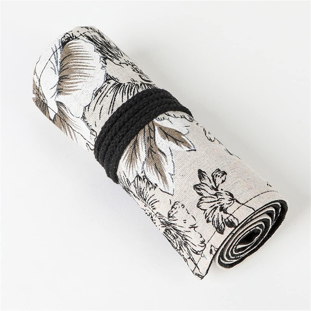 DIYOMR 24/36/72 Slots Pencil Wrap Pencil Rolls, Artist Colored Pencils Roll Up Bag Short Brushes Pouch Case Pencils Organizer for Drawing Coloring and Sketching (Peony Flower, 24slots)
