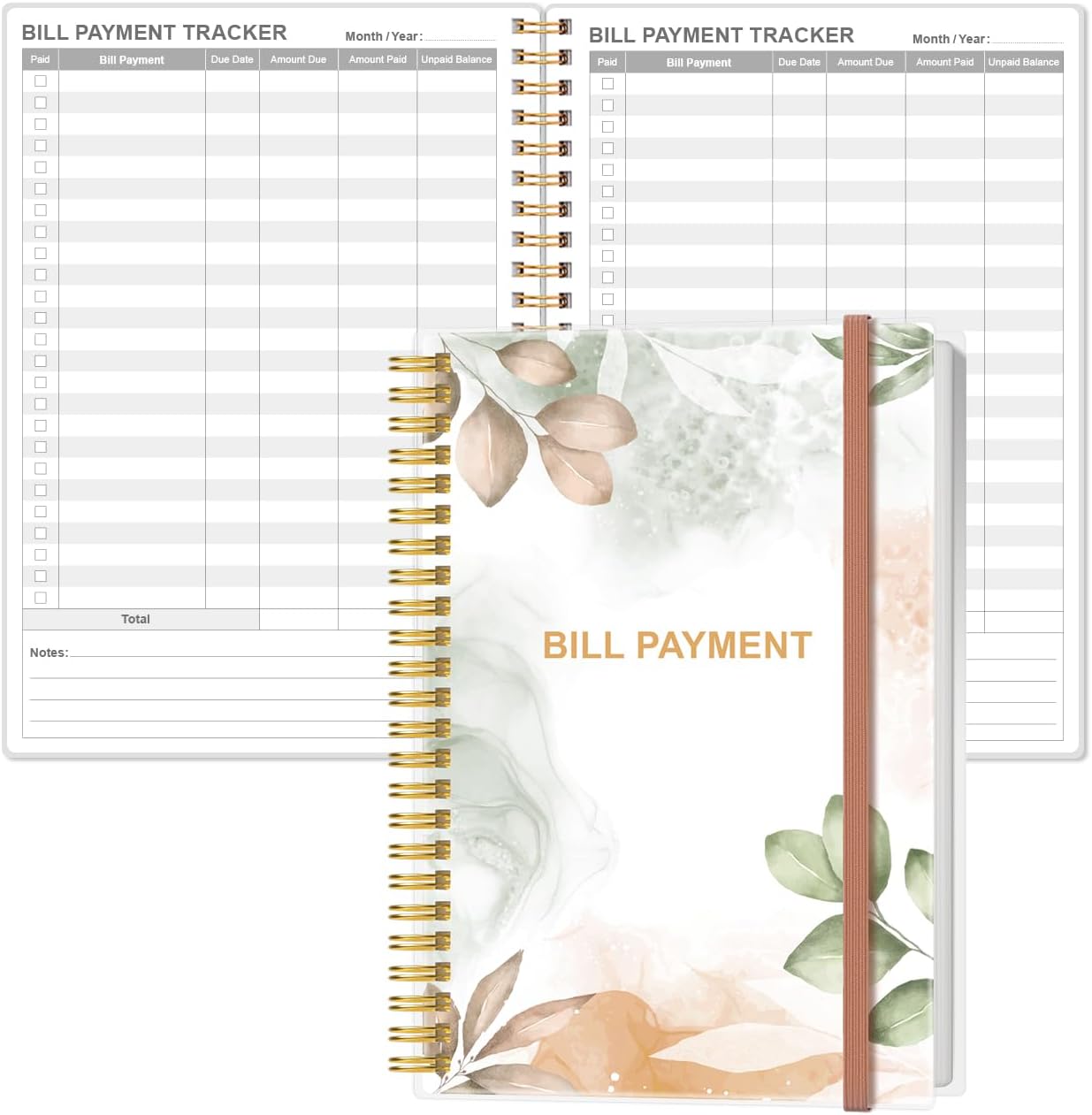 Bill Payment Tracker Notebook - Monthly Bill Organizer & Planner for Personal Budgeting Financial, Payments Checklist Organizer, 5.8" x 8.5", Rose Leaf