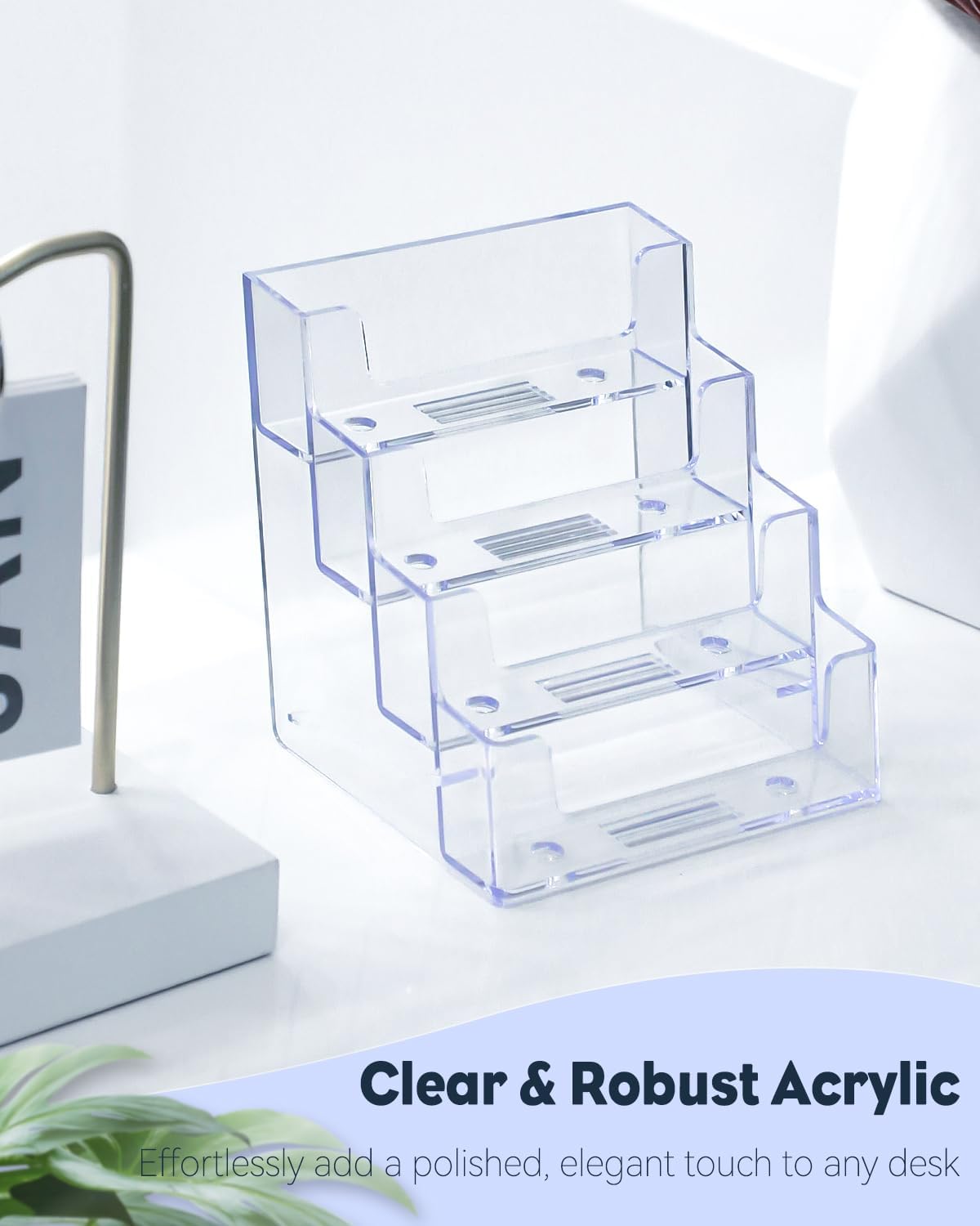 Uniclife 2 Pack Acrylic Business Card Holder for Desk 4 Slots Clear Business Card Display Stand for Men & Women Desktop Business Card Organizer Card Stand for Office Home Exhibition, 240 Card Capacity