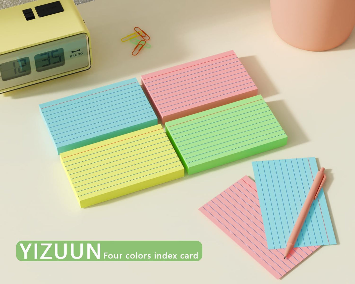 Colored Index Cards 4x6, 160 Pack, Flash Cards for Studying, 66LB Heavy Note Cards for Office, Home and School，Four Colors, Each Color Individually Wrapped, 40 Pack Per Package