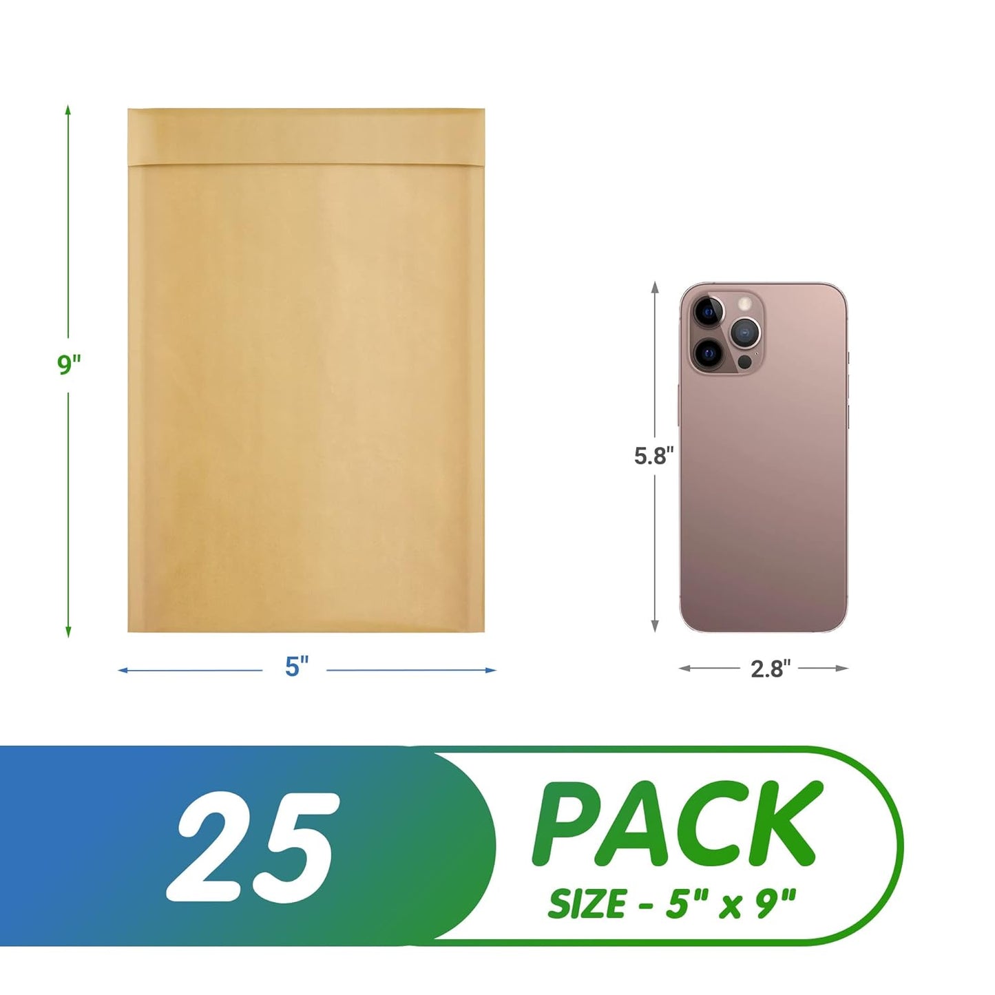 Natural Kraft Bubble Mailer Envelopes, 5 x 9 Inches. 25 Pack Mail Padded Envelopes Self Seal. Waterproof Kraft Bubble Mailers. Tear-Resistant Mailing Envelope Padded. Sturdy Paper Mailer