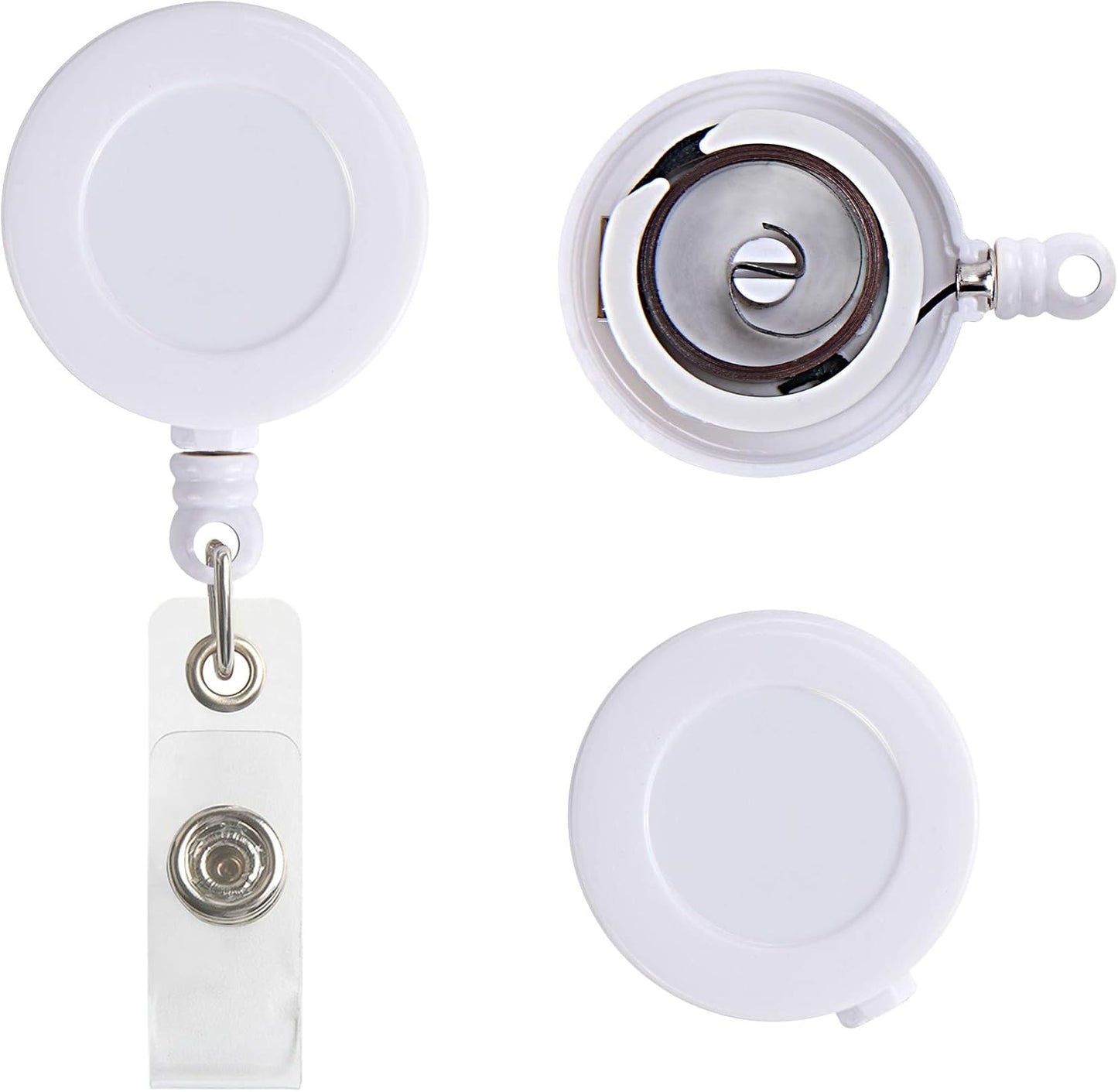 JANYUN 100 Pcs Badge Reels Retractable Badges Holder for ID Card Keychain Whistles Lanyards for School Office (White)
