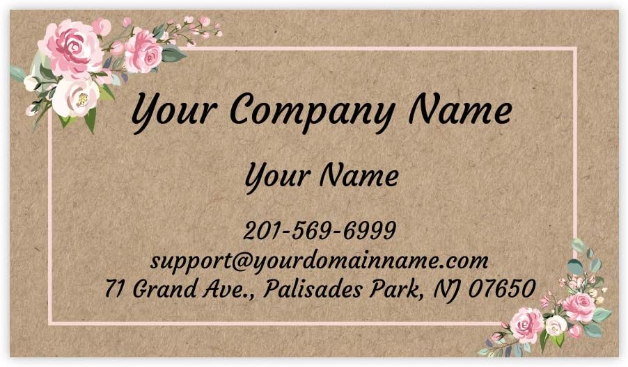 Custom Premium Business Cards 100 pcs Full color - Printed on 16pt(350gsm) or14pt (308gsm) Classic matte paper, Made in The USA (Kraft-Floral)