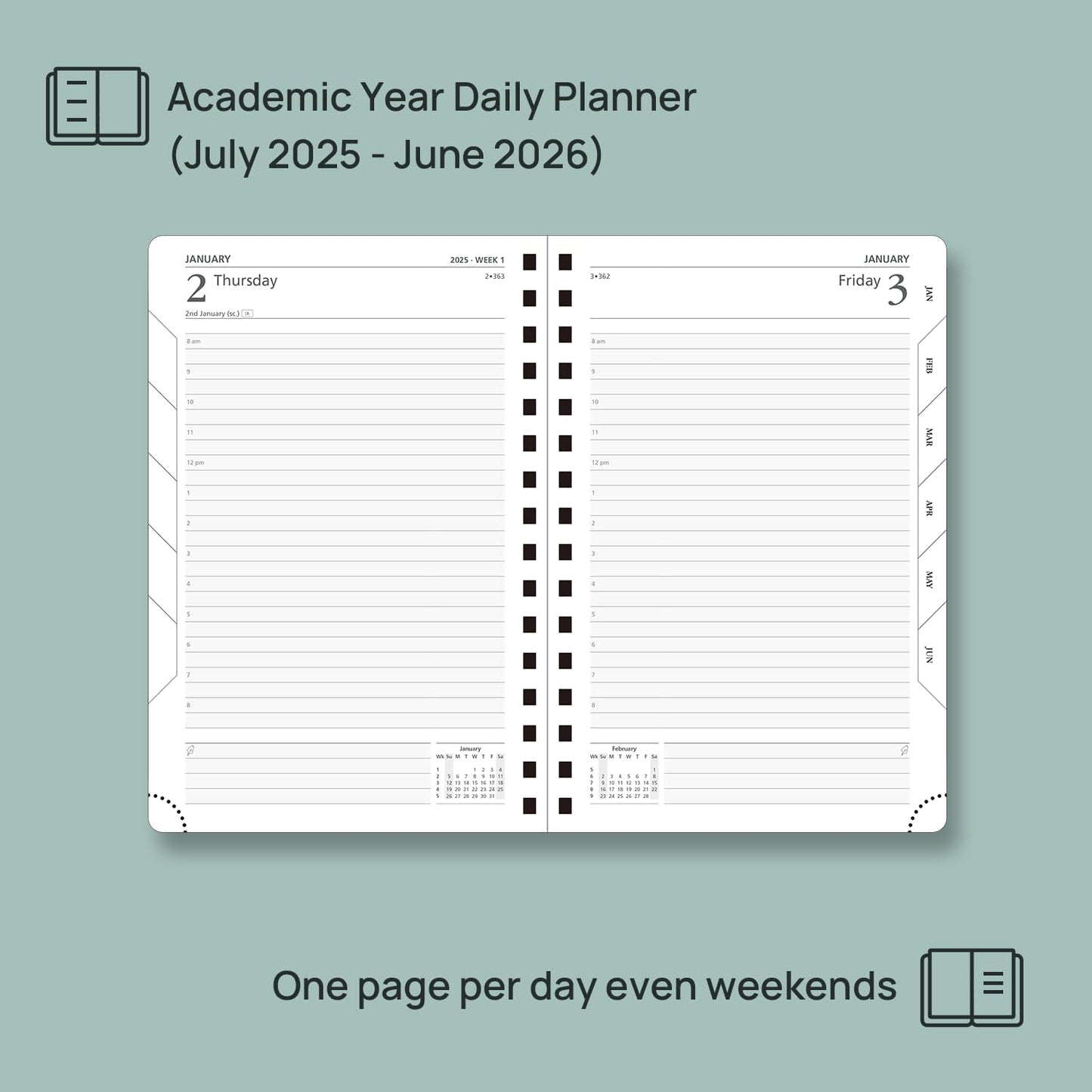 POPRUN Academic Daily Planner 2025-2026 One Page A Day - [5.75" x 8.5"- Spiral Hard Cover], Appointment Book (July 2025 - June 2026) with Monthly Calendar - Light Pink