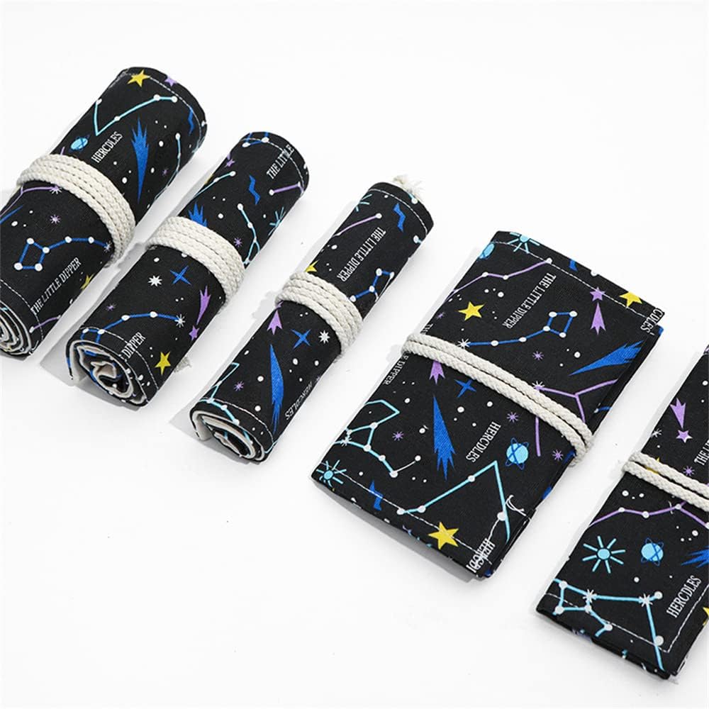 DIYOMR 24/36/72 Slots Pencil Wrap Pencil Rolls, Artist Colored Pencils Roll Up Bag Short Brushes Pouch Case Pencils Organizer for Drawing Coloring and Sketching (Constellation, 36slots)