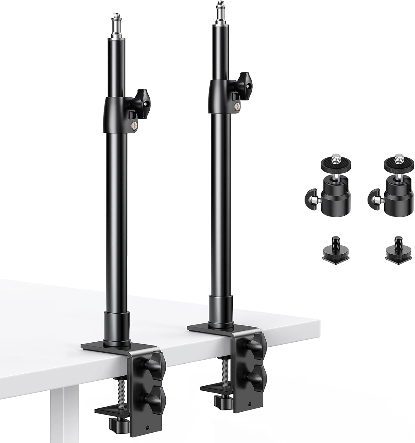 2-Pack Camera Desk Mount Stand with 1/4" Ball Head and Cold Shoe Mount Adapter,12.9-22" Tabletop Mounts Stand, Adjustable Aluminum Desktop Light Stand, for DSLR Camera, Ring Light, Video Light