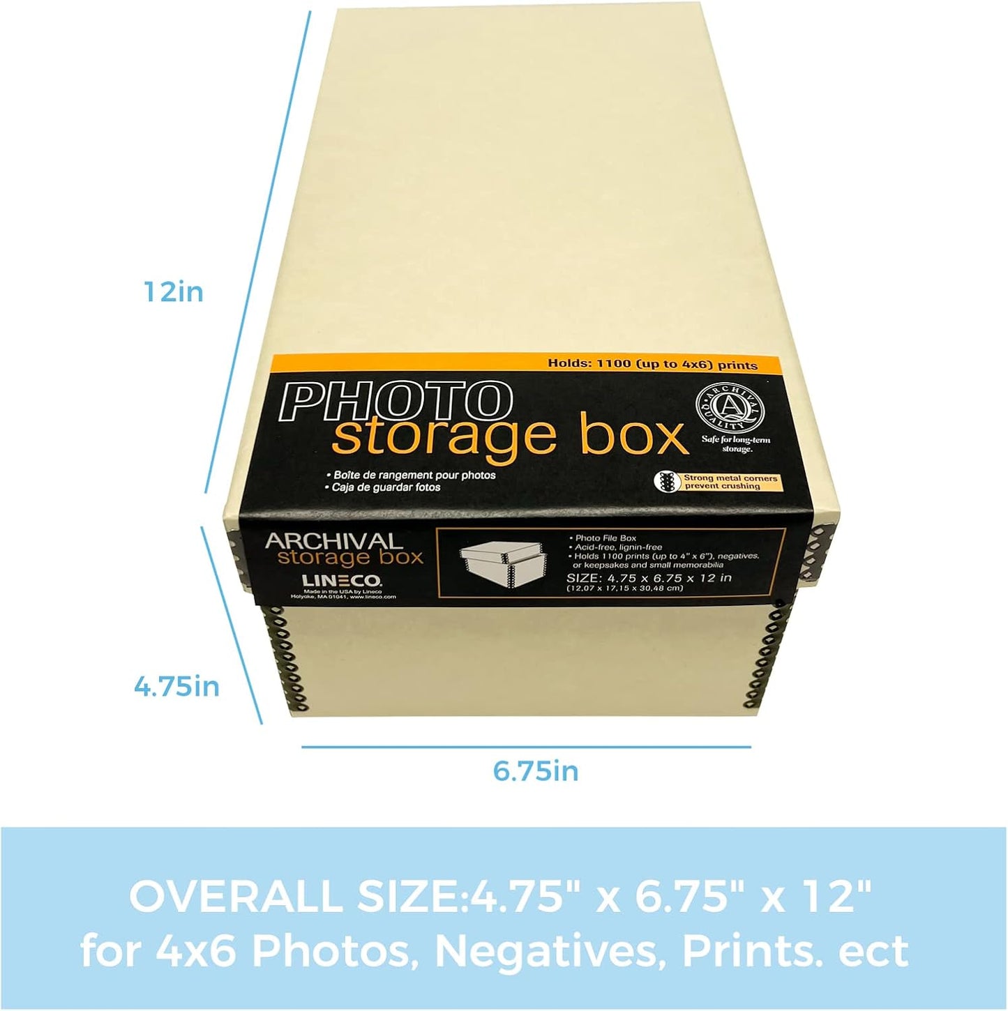 Lineco Photo Card Box, Museum-Quality Archival Storage, Acid-Free with Removable Lid, Bulk Storage for Negatives, Prints, Films, Photos, 4x6x12 Inches, Tan