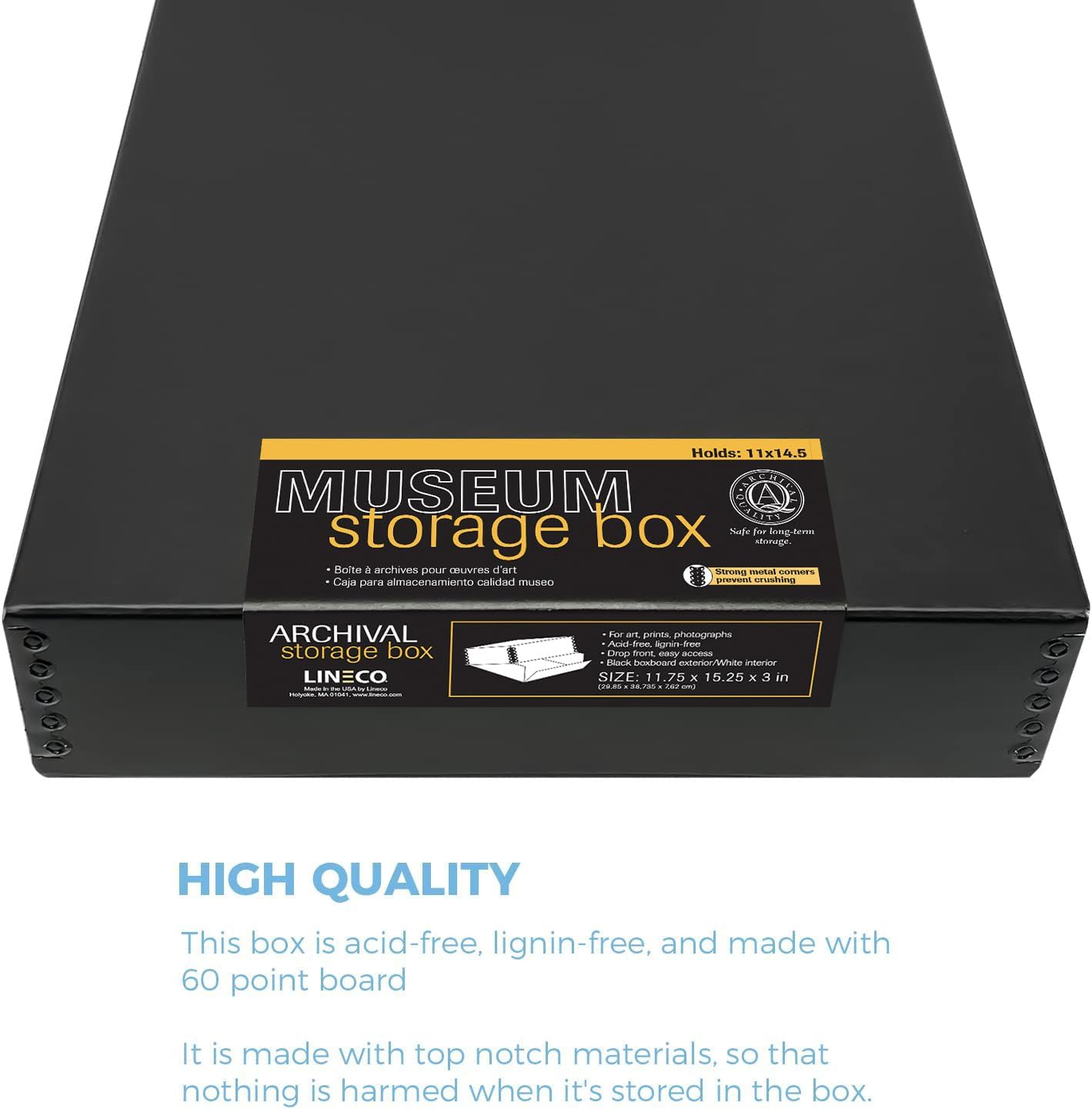 Lineco, 11x14 Black Museum Archival Storage Box, Drop Front Design, 11.75x15.25x3 in, Acid-Free with Metal Edge, Preserves Picture Longevity, Organize Photos Documents, Crafts, DIY, 2 Pack