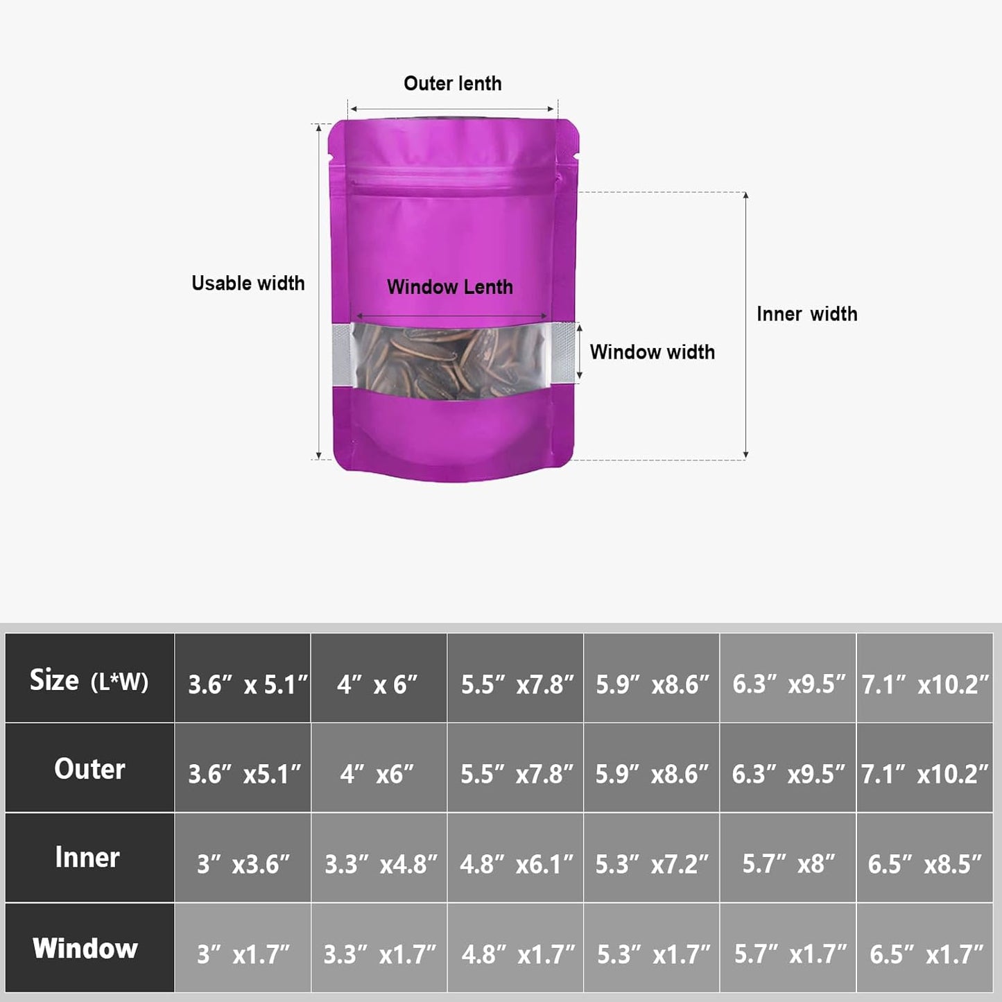 4"x6" 120pcs Mylar Bags for Food Storage,Smell Proof Bag with Matte Window Resealable Food Storage Bags for Small Business, Stand-up Foil Pouch Packaging Freeze Dried Candy Bag（Purple）