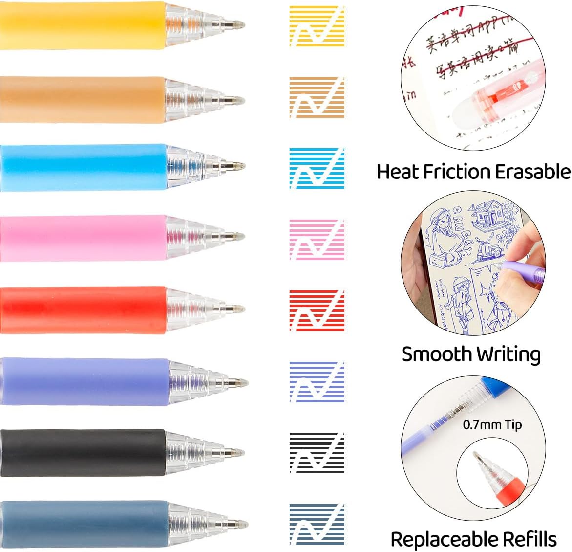 Retractable Erasable Gel Pens Clicker,Fine Point 0.7mm Smooth Writing Pens,Cute Pens For Writing Journaling Taking Notes School Office Home. (24 Colors)