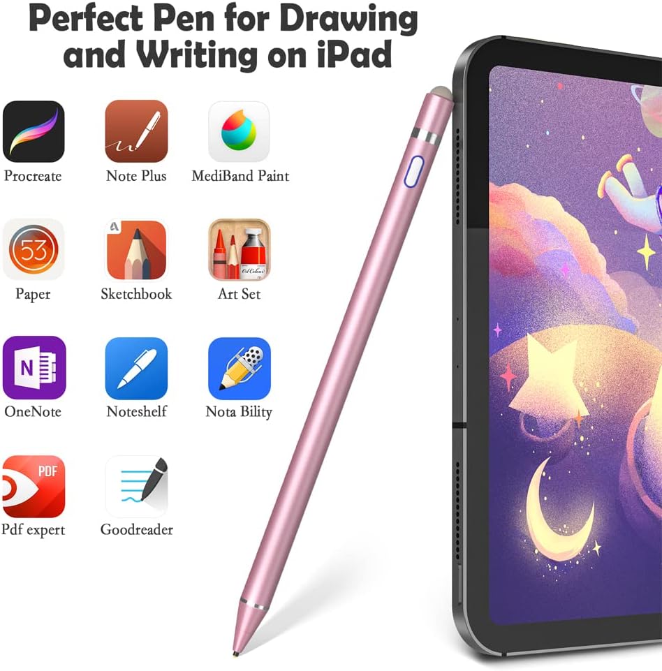 Active Stylus Pen for Touch Screens,Dual Pen Tips for iOS & Android Drawing & Writing,High Precise Digital Pencil for Apple iPhone 16/15/14/13/12/11/X/8,iPad Air/Pro/Mini,Phone/Tablet/Sam-sung/Kin-dle