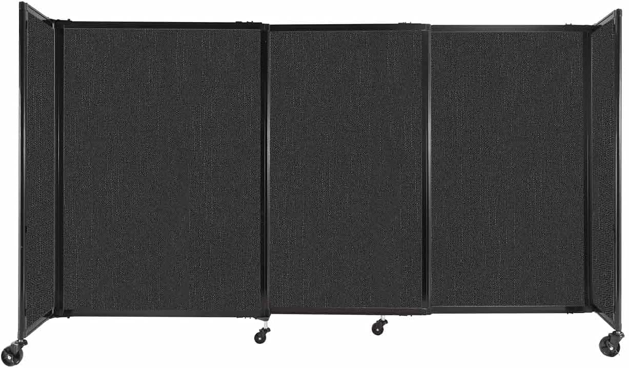 Versare Straightwall Sliding Portable Wall Partition | Freestanding Office Dividers | Locking Wheels | Temporary Room Separator | 7'2'' Wide x 4' Tall Black Fabric Panels