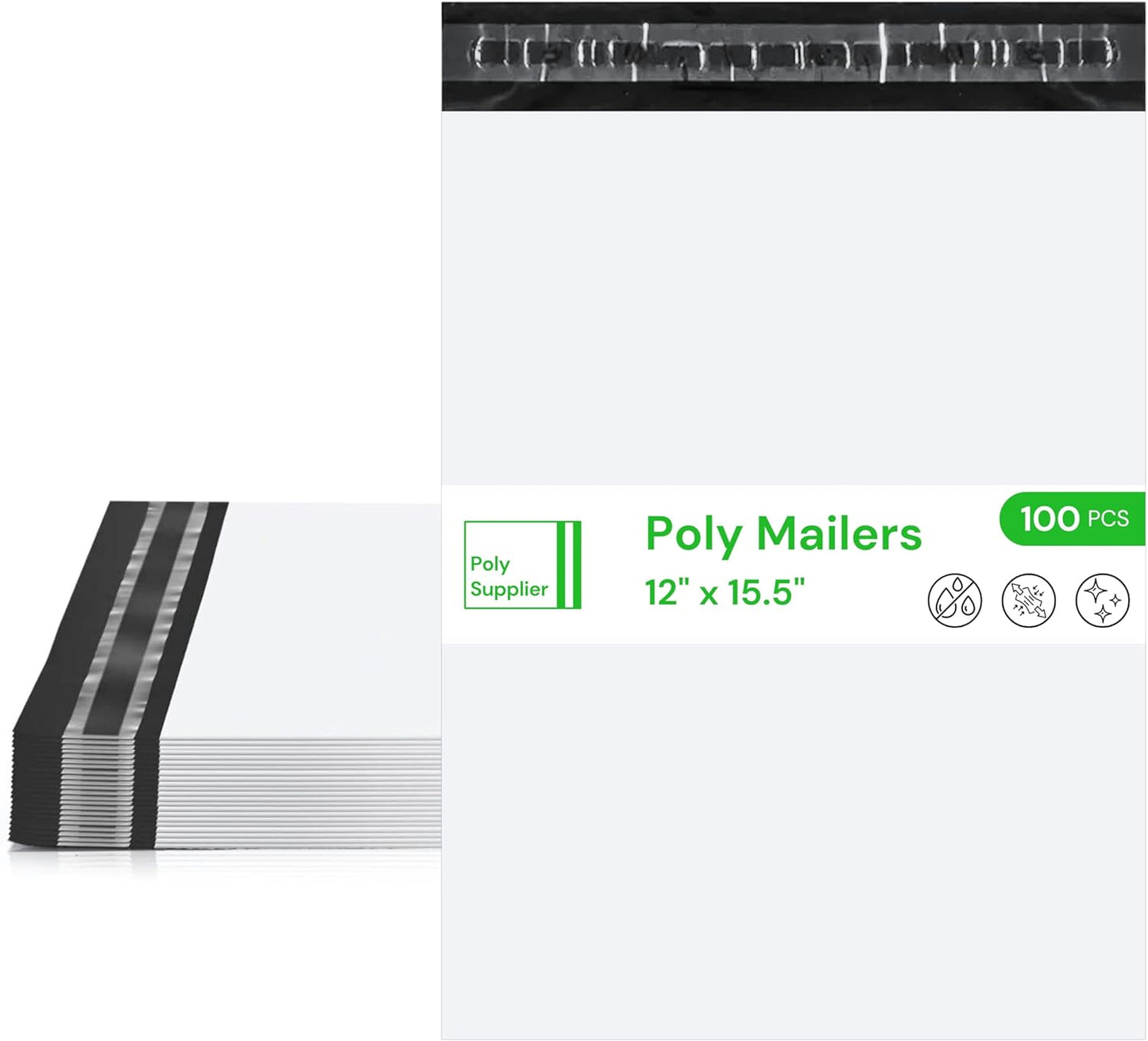 White Poly Mailers 12x15.5 Inch 100 Pcs, Self Adhesive Shipping Bags, Waterproof Poly Mailers, Glossy Finish, Packaging, Mailing Bags, Poly Bags for Shipping
