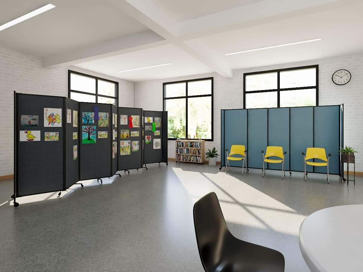 Versare Straightwall Sliding Portable Wall Partition | Freestanding Office Dividers | Locking Wheels | Temporary Room Separator | 11'3" Wide x 7'6" Tall Warm Pebble Fabric Panels