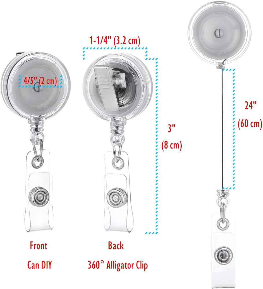 QREEL - 100 Pack - Retractable ID Name Badge Holder Reels with Swivel Alligator Clip (Translucent Clear)