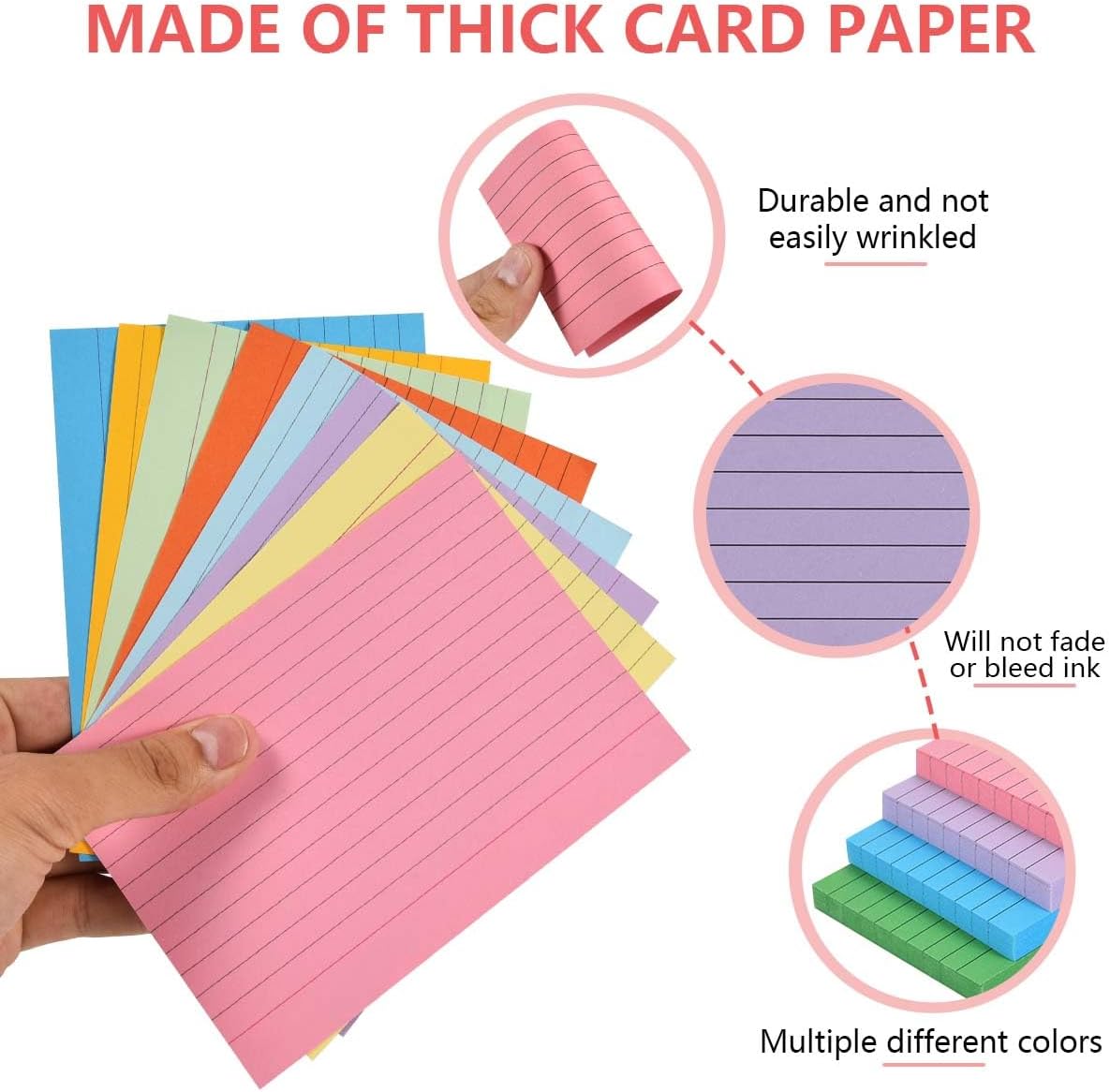 OBTANIM 200 Count 4 x 6 Inch Index Cards Assorted Colors Ruled Index Flash Cards for Studying Taking Note Office Home and School Daily Recording
